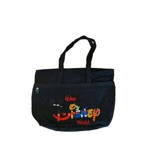 Walt Disney World Tote Bag Black Embroidered Large Mickey Ears Zipper Pull